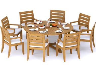 Teak Smith 9 Piece 72" Round Dining Set TES72ROUNDWITHATNASCHRDINSET3