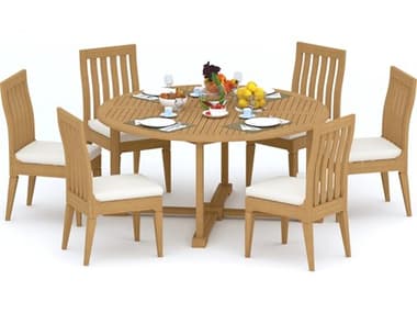 Teak Smith 7 Piece 72" Round Dining Set TES72ROUNDWITHCARANASCHAIRDINSET