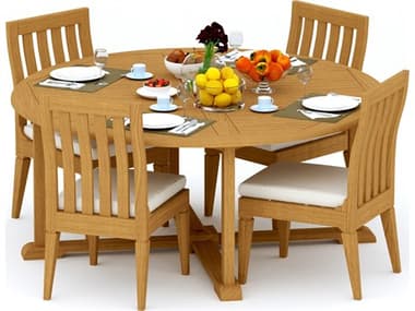 Teak Smith 5 Piece 72" Round Dining Set TES72ROUNDWITHCARANASCHAIRDINSET2
