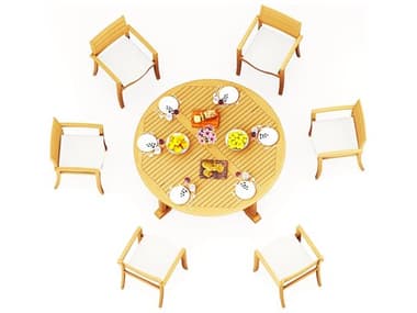 Teak Smith 7 Pieces 72" Round Dining Set TES72ROUNDWITHTRAVORACHRDINSET2