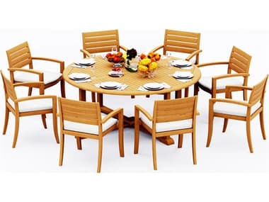 Teak Smith 9 Pieces 72" Round Dining Set TES72ROUNDWITHTRAVORACHRDINSET4
