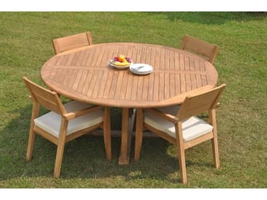 Teak Smith 5 Pieces 72" Round Dining Set TES72ROUNDWITHVELLORECHRDINSET7