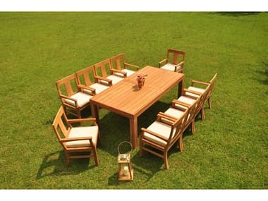Teak Smith 11 Pieces Canberra 86" Rectangular Dining Set with Cushions TES86CANBERRARECTDINSET5
