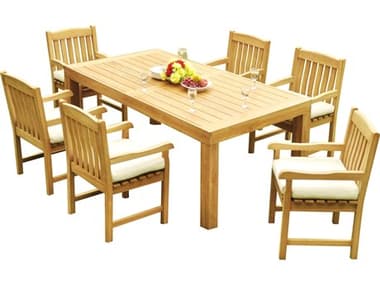Teak Smith 7 Pieces Canberra 86" Rectangular Dining Set with Cushions TES86CANBERRARECTDINSET7