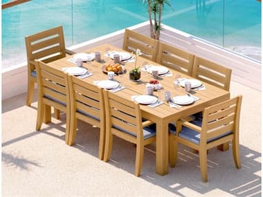 Teak Smith 9 Pieces Canberra 86" Rectangular Dining Set with Cushions TES86CANBERRARECTWITHATNASCHRDINSET