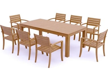 Teak Smith 9 Pieces Canberra 86" Rectangular Dining Set TES86CANBERRARECTWITHTRAVORACHRDINSET3