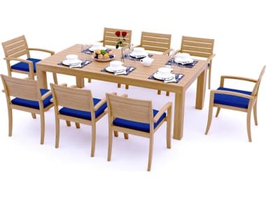 Teak Smith 9 Pieces Canberra 86" Rectangular Dining Set TES86CANBERRARECTWITHTRAVORACHRDINSET4
