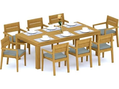 Teak Smith 9 Pieces Canberra 86" Rectangular Dining Set TES86CANBERRARECTWITHVELLORECHRDINSET4