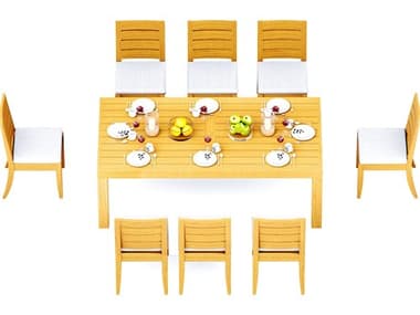 Teak Smith 9 Pieces Canberra 86" Rectangular Dining Set with Cushions TES86CNBERRAWITHATNASCHRDINSET5