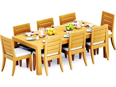 Teak Smith 9 Pieces Canberra 86" Rectangular Dining Set with Cushions TES86CNBERRAWITHATNASCHRDINSET6