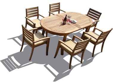 Teak Smith 7 Pieces 94" Large Double Oval Dining Set TES94LRGDBLEOVALWITHTRAVOTACHRDINSET