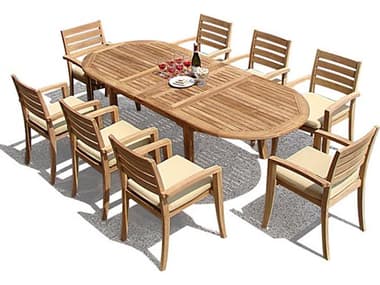 Teak Smith 9 Pieces 94" Large Double Oval Dining Set TES94LRGDBLEOVALWITHTRAVOTACHRDINSET7