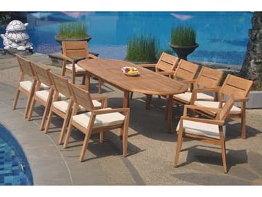 Teak Smith 11 Pieces 94" Large Double Oval Dining Set TES94LRGDBLEOVALWITHVELLORECHRDINSET11