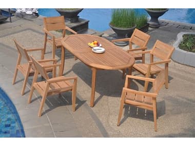 Teak Smith 7 Pieces 94" Large Double Oval Dining Set TES94LRGDBLEOVALWITHVELLORECHRDINSET3