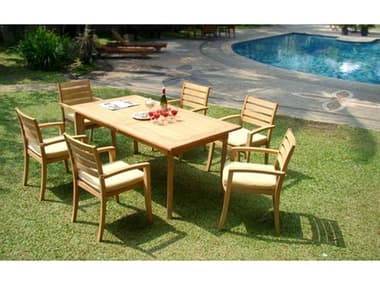 Teak Smith 7 Pieces 94" Large Double Rectangular Dining Set TES94LRGDBLERECTWITHTRAVOTACHRDINSET4