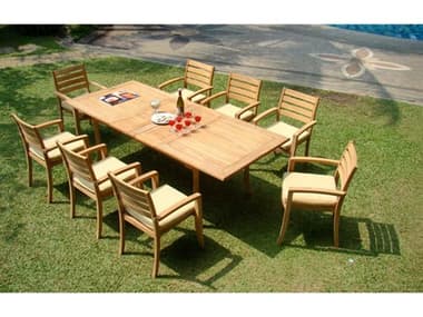 Teak Smith 9 Pieces 94" Large Double Rectangular Dining Set TES94LRGDBLERECTWITHTRAVOTACHRDINSET7