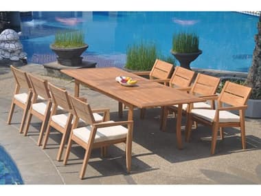 Teak Smith Dining Patio Set TES94LRGDBLERECTWITHVELLORECHRDINSET8