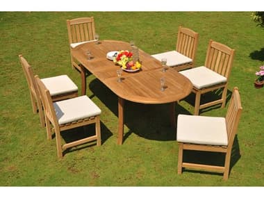 Teak Smith 7 Pieces 94" Oval Dining Set with Cushions TES94LRGEDBLEOVALDINSET113