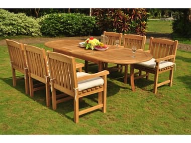 Teak Smith 7 Pieces 94" Oval Dining Set with Cushions TES94LRGEDBLEOVALDINSET16