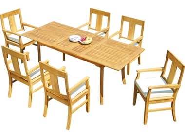 Teak Smith 7 Pieces Large Double 94" Rectangular Dining Set with Cushions TES94LRGEDBLERECTDINSET