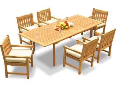 Teak Smith 7 Pieces Large Double 94" Rectangular Dining Set with Cushions TES94LRGEDBLERECTDINSET11