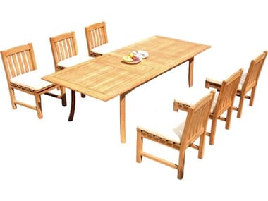 Teak Smith 7 Pieces Large Double 94" Rectangular Dining Set with Cushions TES94LRGEDBLERECTDINSET111