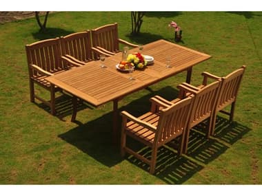 Teak Smith 7 Pieces Large Double 94" Rectangular Dining Set TES94LRGEDBLERECTDINSET13