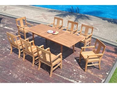 Teak Smith 9 Pieces Large Double 94" Rectangular Dining Set  TES94LRGEDBLERECTDINSET6