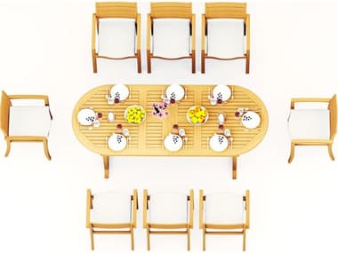 Teak Smith 9 Piece Mas  94" Oval Dining Set TES94MASOVALWITHTRAVORACHRDINSET3