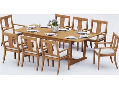 Teak Smith 9 Pieces Mas 94" Rectangular Dining Set with Cushions TES94MASRECTDINSET4