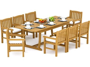 Teak Smith 9 Pieces Mas 94" Rectangular Dining Set with Cushions TES94MASRECTDINSET7