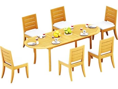 Teak Smith 7 Pieces 94" Oval Dining Set with Cushions TES94OVALATNASWITHCHRDINSET