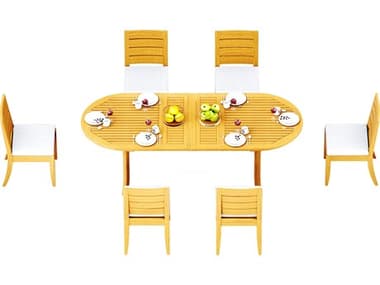 Teak Smith 7 Pieces 94" Oval Dining Set with Cushions TES94OVALATNASWITHCHRDINSET2