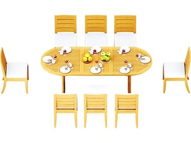 Teak Smith 9 Pieces 94" Oval Dining Set with Cushions TES94OVALATNASWITHCHRDINSET4