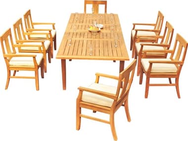Teak Smith Atnas 9 Pieces Rectangular Dining Set with Cushions TESATNASDINSET2