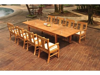Teak Smith Atnas 9 Pieces Rectangular Dining Set with Cushions TESATNASDINSET3