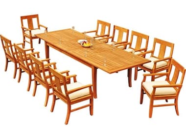 Teak Smith Atnas 11 Pieces Rectangular Dining Set with Cushions TESATNASDINSET6