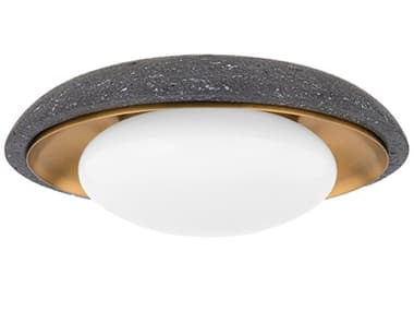 Troy Lighting Rocklin 11" 1-Light Patina Brass Gray Glass LED Round Flush Mount TLB2211PBR