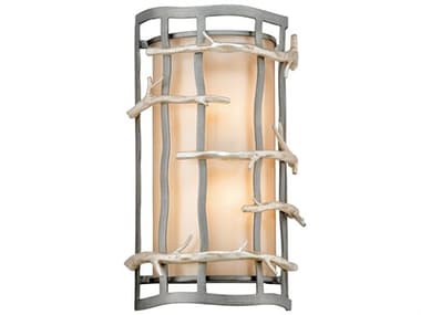 Troy Lighting Adirondack 14" Tall 2-Light Graphite Silver Leaf Gray Glass Wall Sconce TLB2882