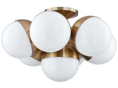 Troy Lighting Cupertino 23" 7-Light Patina Brass Glass Globe Semi Flush Mount TLC1524PBR