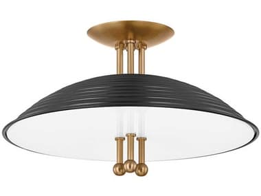 Troy Lighting Larkin 3-Light Patina Brass Soft Black Dome Semi Flush Mount TLC4416PBRSBK