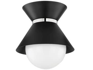 Troy Lighting Scout 10" 1-Light Soft Black Polished Nickel Glass Globe Flush Mount TLC8610SBKPN