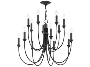 Troy Lighting Cate 30" Wide 14-Light Forged Iron Black Candelabra Tiered Chandelier TLF1014FOR