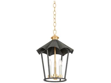 Troy Lighting Wildomar 3-Light Vintage Gold Leaf French Iron Black Lantern Pendant TLF3714VGLFRN