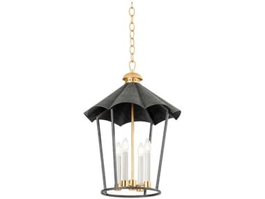 Troy Lighting Wildomar 17" 4-Light Vintage Gold Leaf French Iron Black Lantern Pendant TLF3718VGLFRN