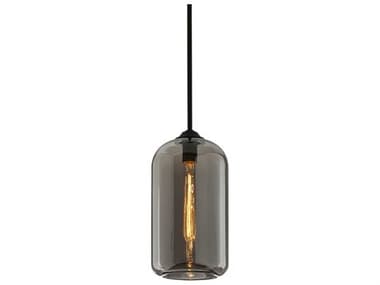 Troy Lighting District 8" 1-Light Satin Black Glass Cylinder Mini Pendant TLF5581