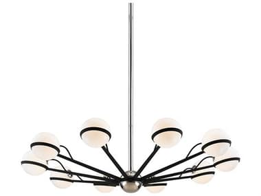Troy Lighting Ace Carbide Black With Polished Nickel Accents Ten-Light 50'' Wide Glass Chandelier TLF7166