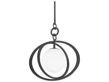 Troy Lighting Olancha 22" 1-Light Black Iron Glass Globe Pendant TLF7922BI
