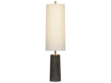 Troy Lighting Thane Patina Brass Ceramic Meditation Grey Natural Linen Fabric Floor Lamp TLPFL1156PBRCDG