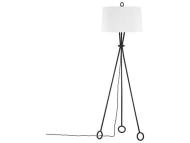 Troy Lighting Santa Monica Forged Iron White Linen Black Floor Lamp TLPFL2068FOR